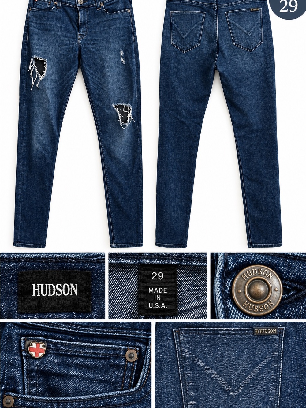 Hudson Jeans Men's Ripped Skinny Jeans in Dark Blue Denim